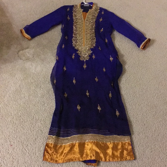 Pakistani/Indian Royal Blue/gold/orange 3 piece!💙 - Picture 1 of 9